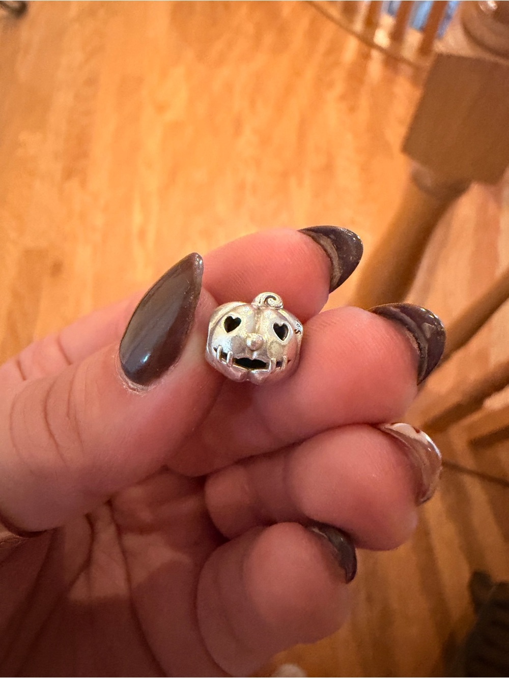 Silver Pumpkin Charm Pendant - Sterling Silver - Halloween Jewelry